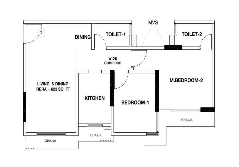 Floor plan of 2 BHK 623 Sq. Ft. Apartment in Orange Titanium Rajshree, Mumbai