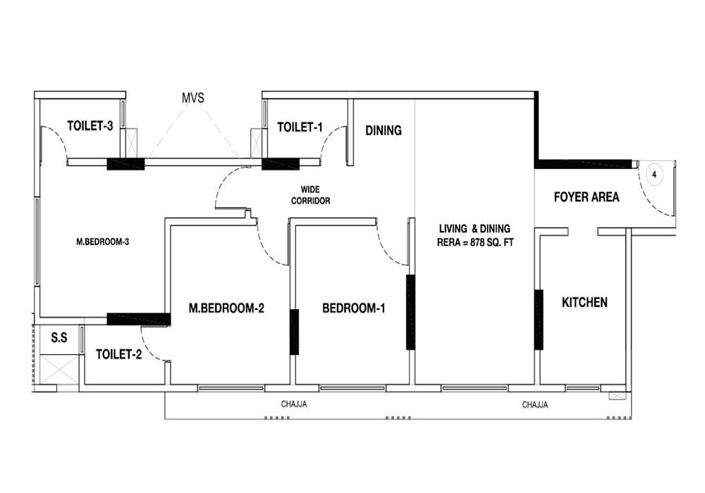 3 BHK 878 Sq. Ft. Apartment