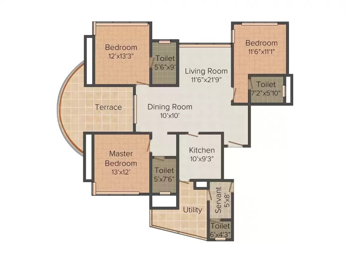 Floor plan of 3 BHK 2000 Sq. Ft. Apartment in Orbit Enclave, Mumbai