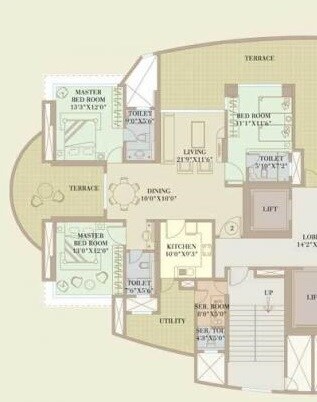 Floor plan of 3 BHK 3000 Sq. Ft. Apartment in Orbit Enclave Phase 2, Mumbai