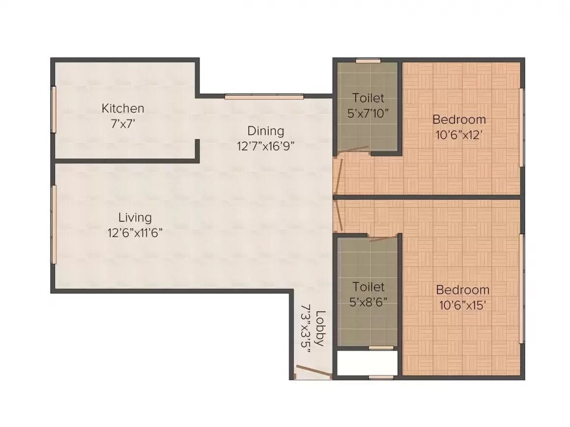 Floor plan of 2 BHK 1424 Sq. Ft. Apartment in Orbit Grand, Mumbai