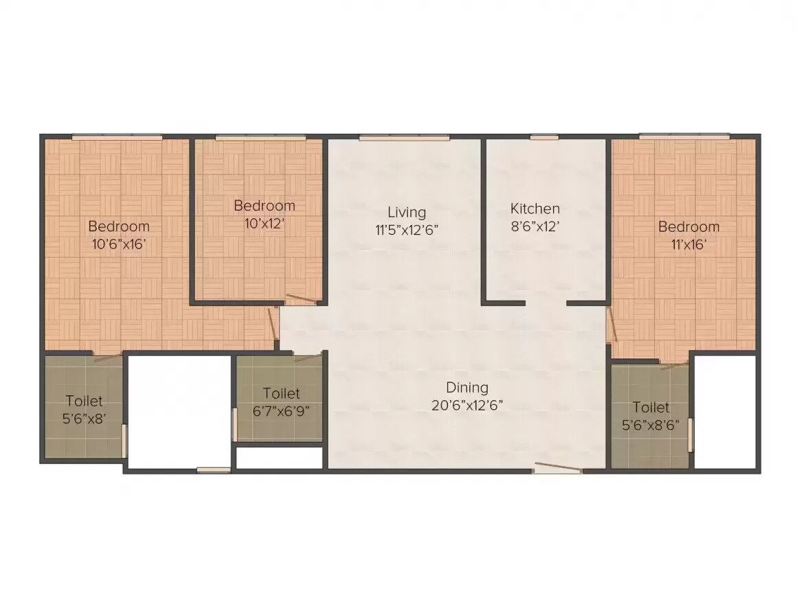 Floor plan of 3 BHK 1816 Sq. Ft. Apartment in Orbit Grand, Mumbai