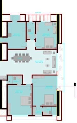 Floor plan of 3 BHK 2370 Sq. Ft. Apartment in Orbit Laburnum, Mumbai