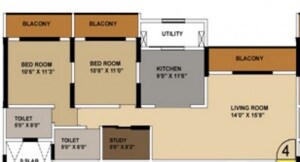 Floor plan of 2 BHK Apartment - 1470 sq. ft. in Orbit Residency Park, Mumbai