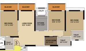 Floor plan of 3 BHK Apartment - 1572 sq. ft. in Orbit Residency Park, Mumbai