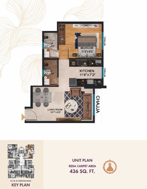 Floor plan of 1 BHK 436 Sq. Ft. Apartment in Orchid Aarambh, Mumbai