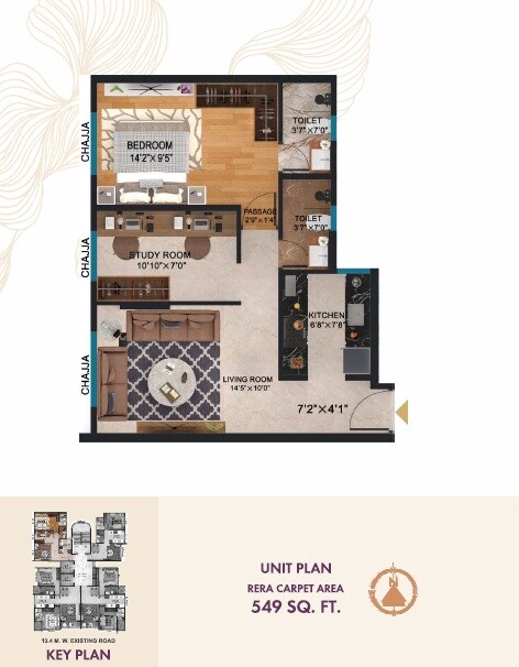 Floor plan of 2 BHK 549 Sq. Ft. Apartment in Orchid Aarambh, Mumbai