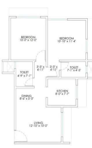 Floor plan of 2 BHK 640 Sq. Ft. Apartment in Orchid Shilpa CHSL, Mumbai
