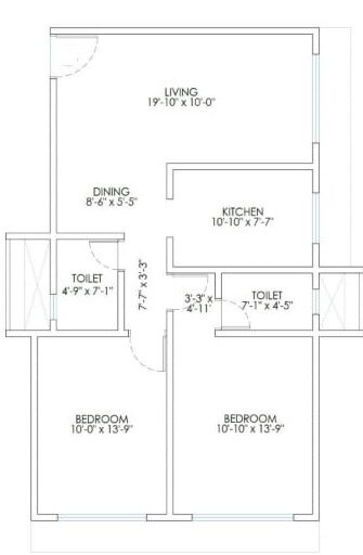 Floor plan of 2 BHK 735 Sq. Ft. Apartment in Orchid Shilpa CHSL, Mumbai