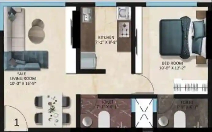 1 BHK 600 Sq. Ft. Apartment