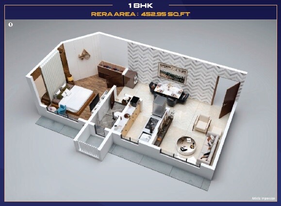 Floor plan of 1 BHK 453 Sq. Ft. Apartment in Orient Regency, Mumbai
