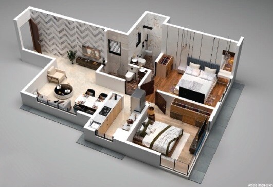 Floor plan of 2 BHK 538 Sq. Ft. Apartment in Orient Regency, Mumbai