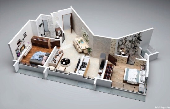 Floor plan of 2 BHK 716 Sq. Ft. Apartment in Orient Regency, Mumbai