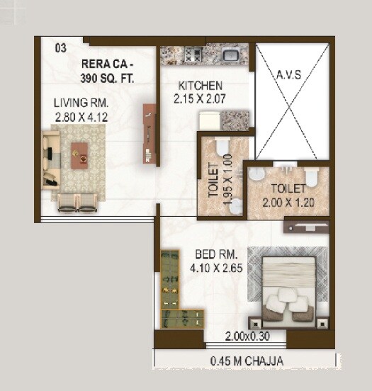 Floor plan of 1 BHK 425 Sq. Ft. Apartment in Oriental Rehmat Park, Mumbai