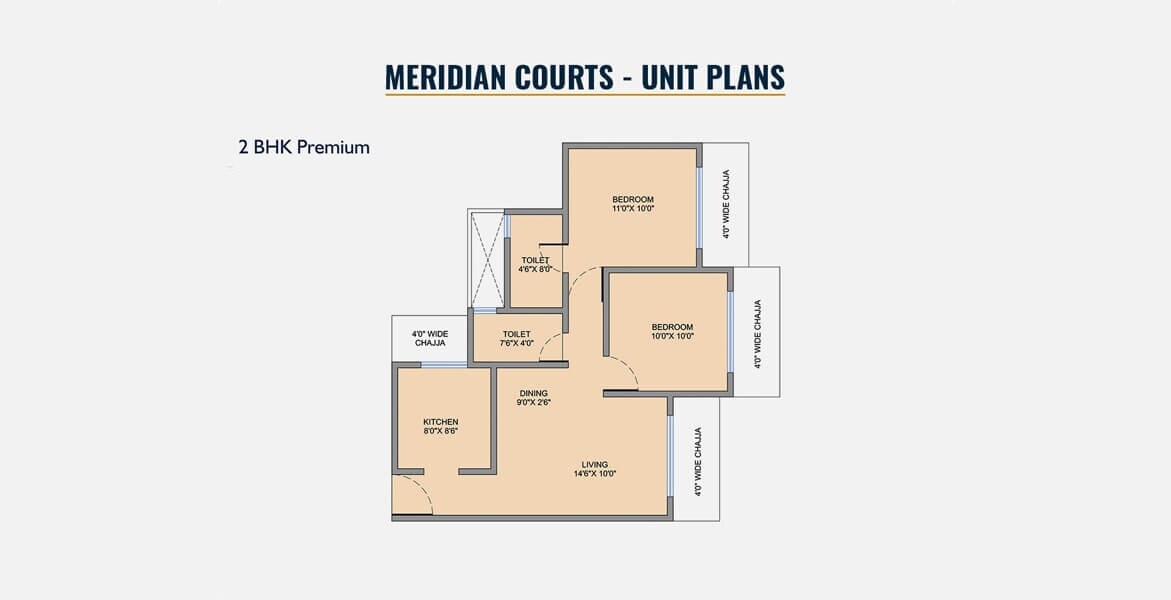 Floor plan of 2 BHK 610 Sq. Ft. Apartment in Origin Meridian Court, Mumbai