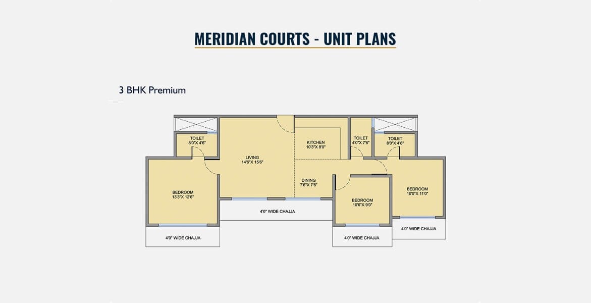 Floor plan of 3 BHK 915 Sq. Ft. Apartment in Origin Meridian Court, Mumbai