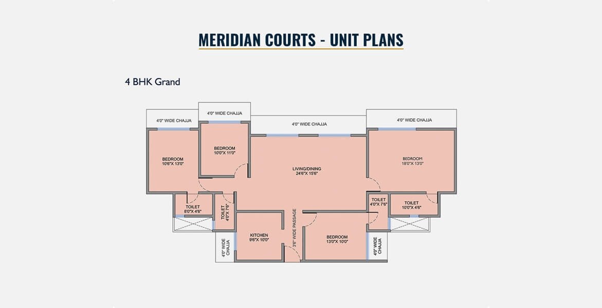Floor plan of 4 BHK 1397 Sq. Ft. Apartment in Origin Meridian Court, Mumbai