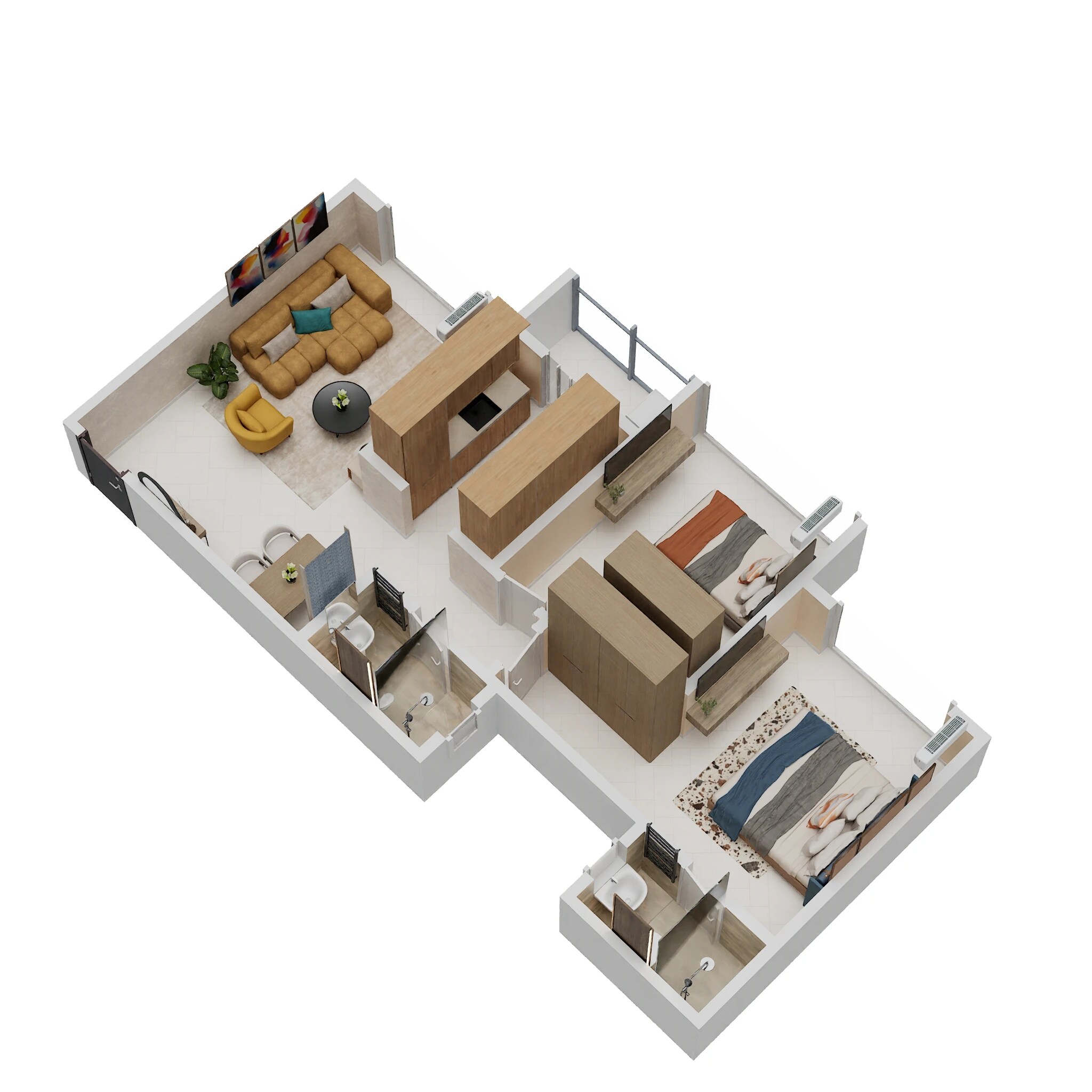 Floor plan of 2 BHK 665 Sq. Ft. Apartment in Origin Rock Highland, Mumbai