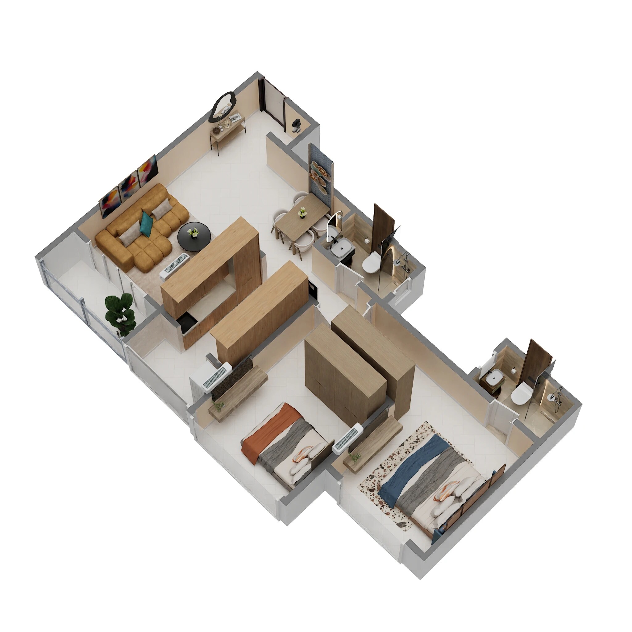 Floor plan of 2 BHK 746 Sq. Ft. Apartment in Origin Rock Highland, Mumbai