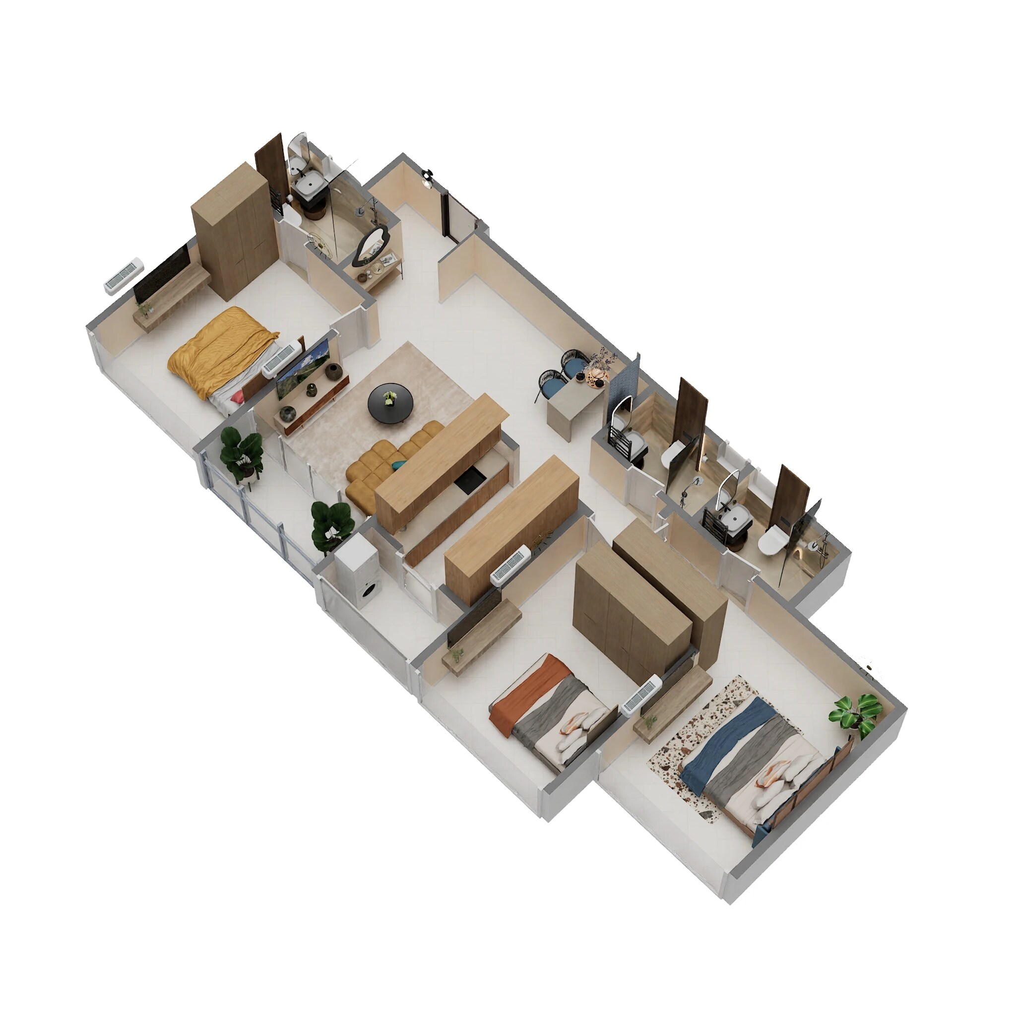 Floor plan of 3 BHK 950 Sq. Ft. Apartment in Origin Rock Highland, Mumbai
