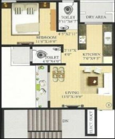 Floor plan of 1 BHK Apartment - 750 sq. ft. in Ornate Universal Nutan Annexe, Mumbai