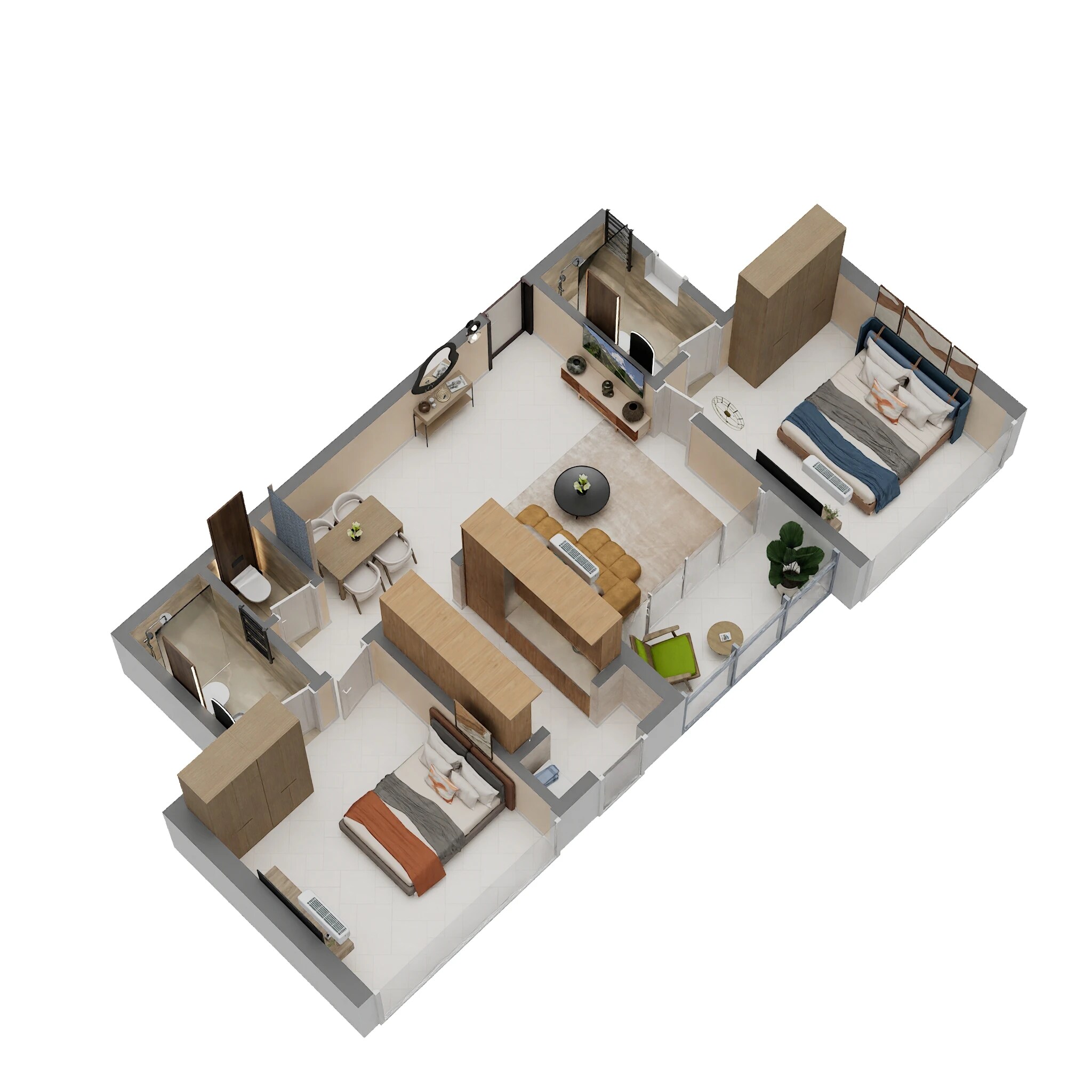 Floor plan of 2 BHK 740 Sq. Ft. Apartment in Oscar Om Nandanvan, Mumbai