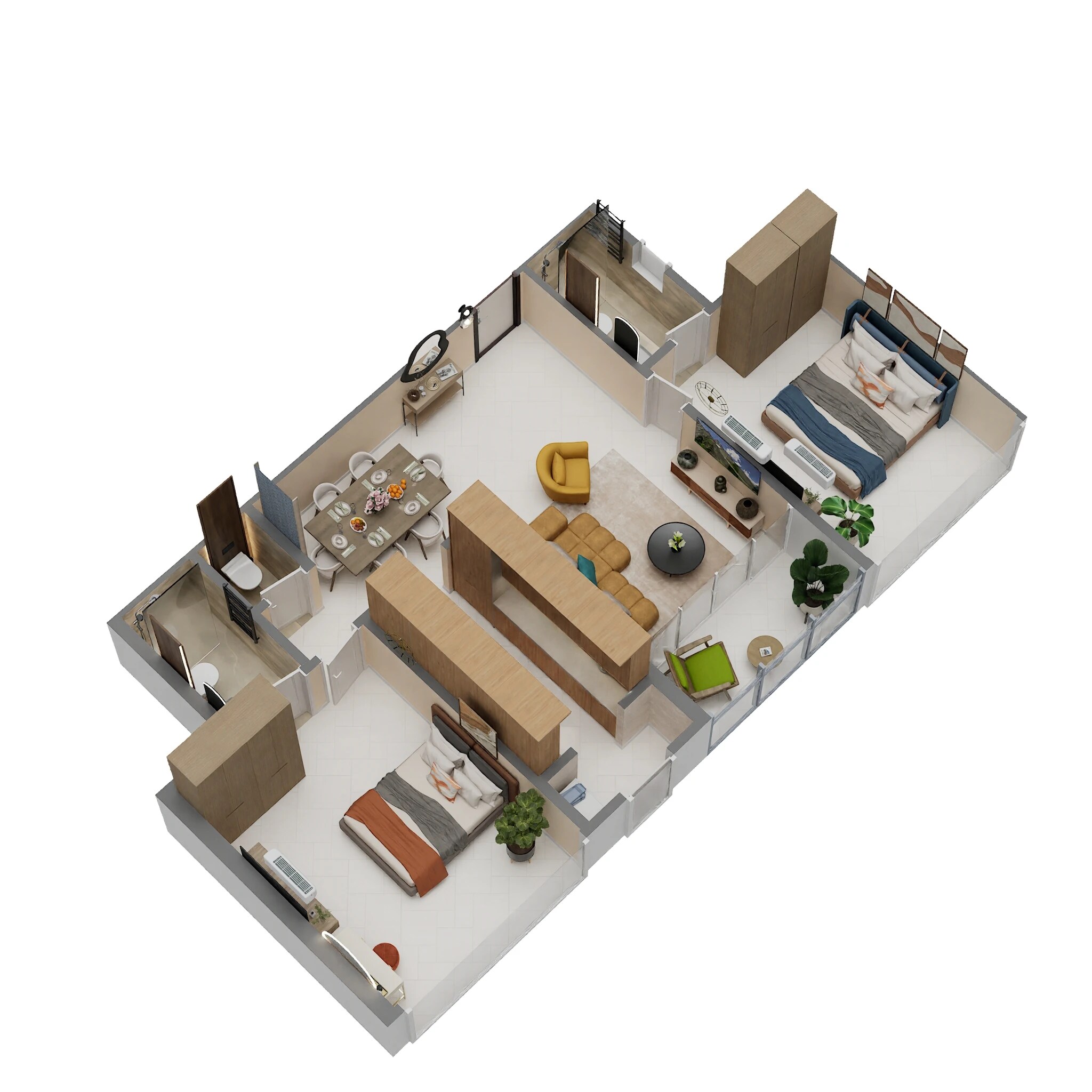 Floor plan of 2 BHK 832 Sq. Ft. Apartment in Oscar Om Nandanvan, Mumbai