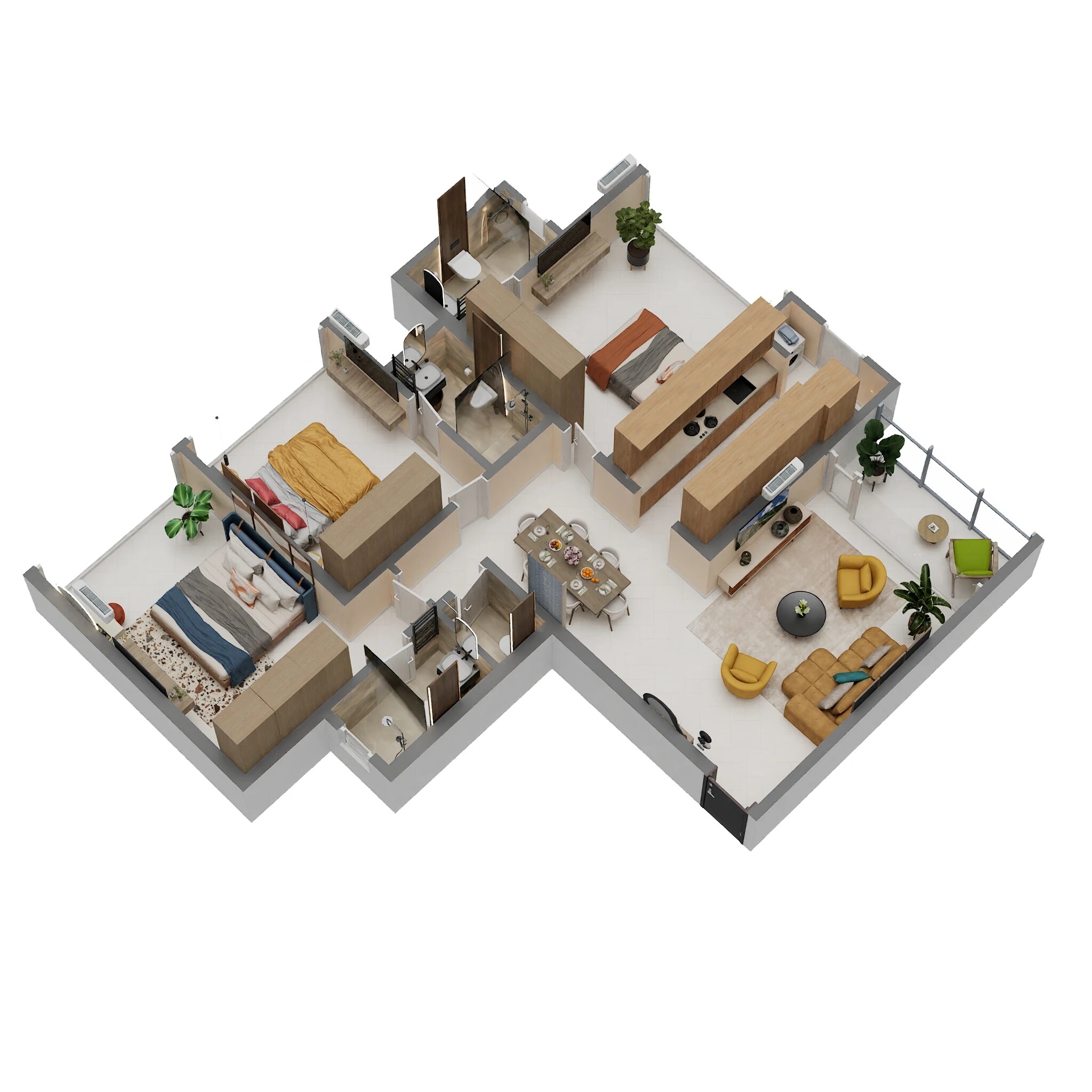Floor plan of 3 BHK 1123 Sq. Ft. Apartment in Oscar Om Nandanvan, Mumbai
