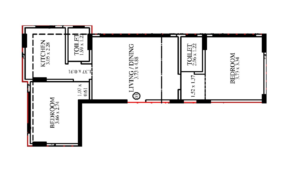Floor plan of 2 BHK 640 Sq. Ft. Apartment in Oshia Residency, Mumbai