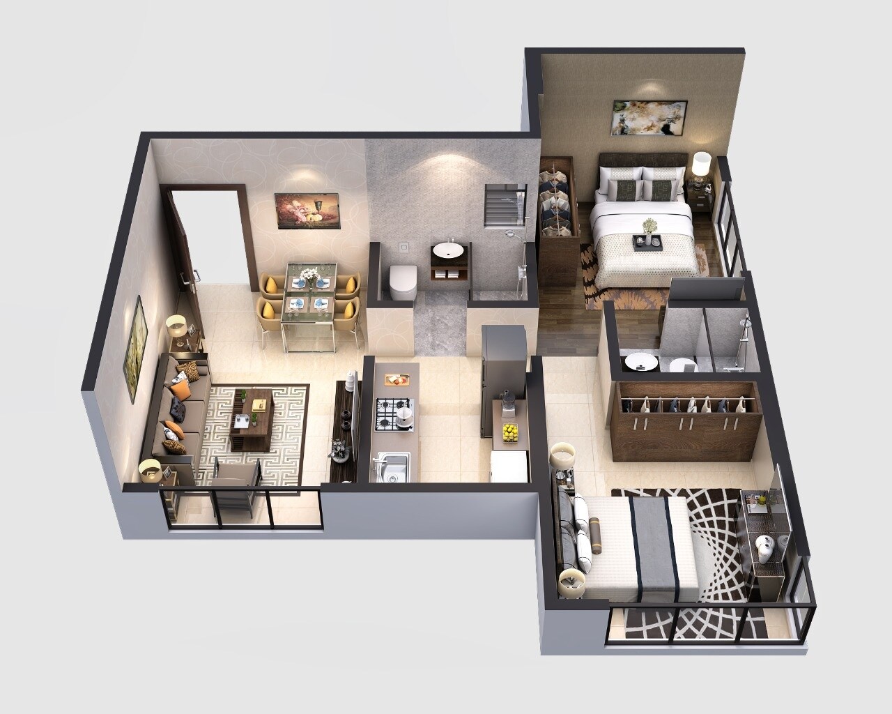 Floor plan of 2 BHK 504 Sq. Ft. Apartment in Ossia Narmada Chaya, Mumbai