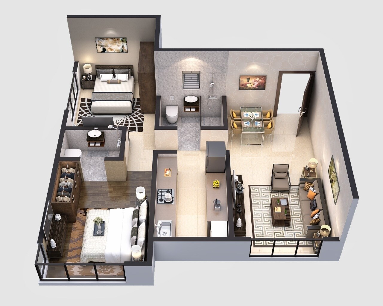 Floor plan of 2 BHK 679 Sq. Ft. Apartment in Ossia Narmada Chaya, Mumbai