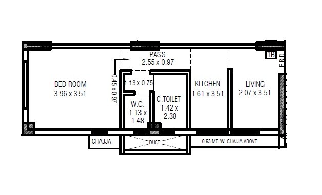 Floor plan of 1 BHK 422 Sq. Ft. Apartment in Ossia Shivkari, Mumbai