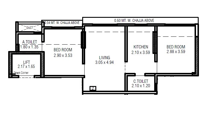 Floor plan of 2 BHK 461 Sq. Ft. Apartment in Ossia Shivkari, Mumbai