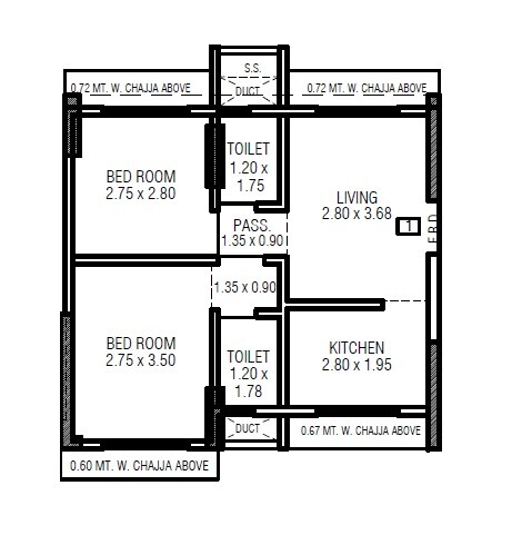 Floor plan of 2 BHK 620 Sq. Ft. Apartment in Ossia Shivkari, Mumbai
