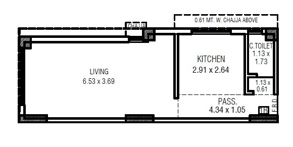 Floor plan of 208 Sq. Ft. Studio in Ossia Shivkari, Mumbai