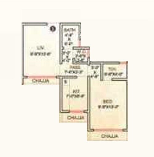 Floor plan of 1 BHK 443 Sq. Ft. Apartment in Ostwal Tower, Mumbai