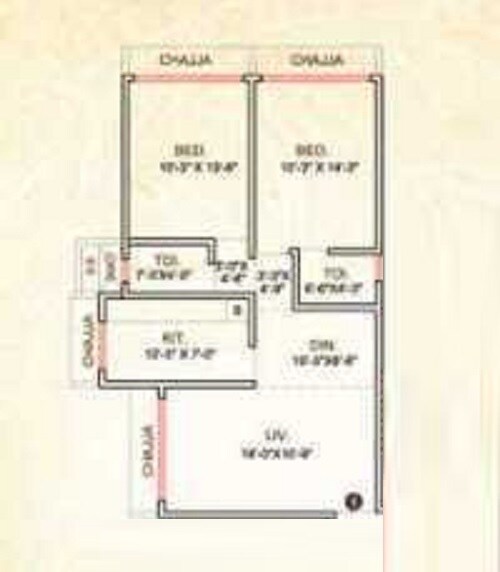 Floor plan of 2 BHK 718 Sq. Ft. Apartment in Ostwal Tower, Mumbai