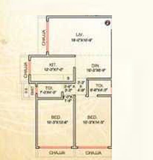 Floor plan of 2 BHK 822 Sq. Ft. Apartment in Ostwal Tower, Mumbai