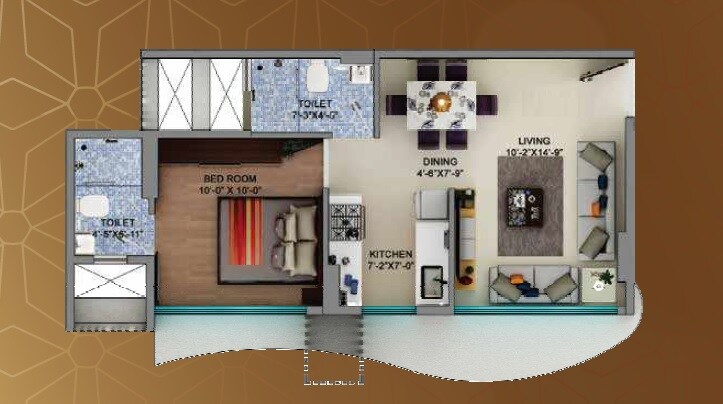 Floor plan of 1 BHK 410 Sq. Ft. Apartment in Oswal Heights, Mumbai