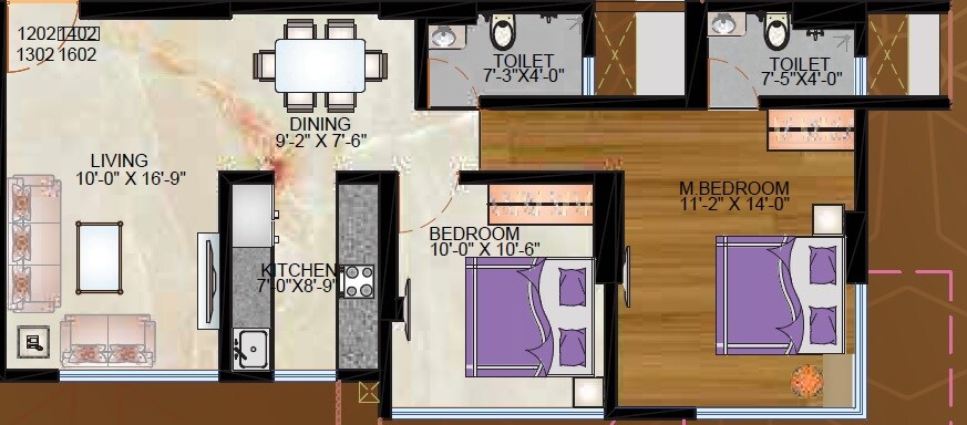 Floor plan of 2 BHK 641 Sq. Ft. Apartment in Oswal Heights, Mumbai