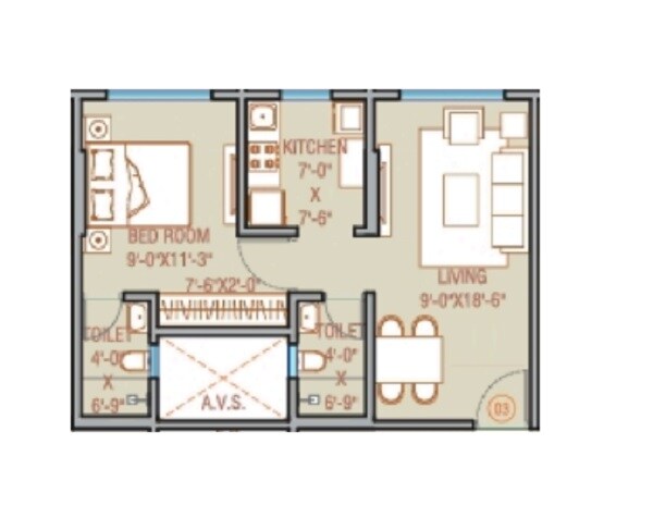 Floor plan of 1 BHK 413 Sq. Ft. Apartment in Oxford Navrang Crystal, Mumbai