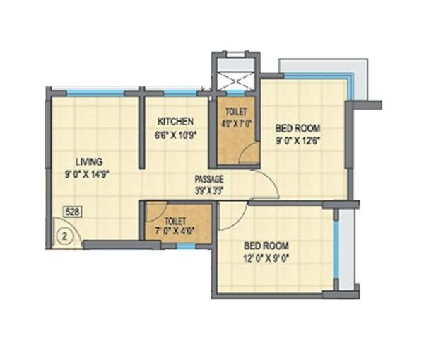 Floor plan of 2 BHK 528 Sq. Ft. Apartment in Oxford Navrang Navdeep, Mumbai