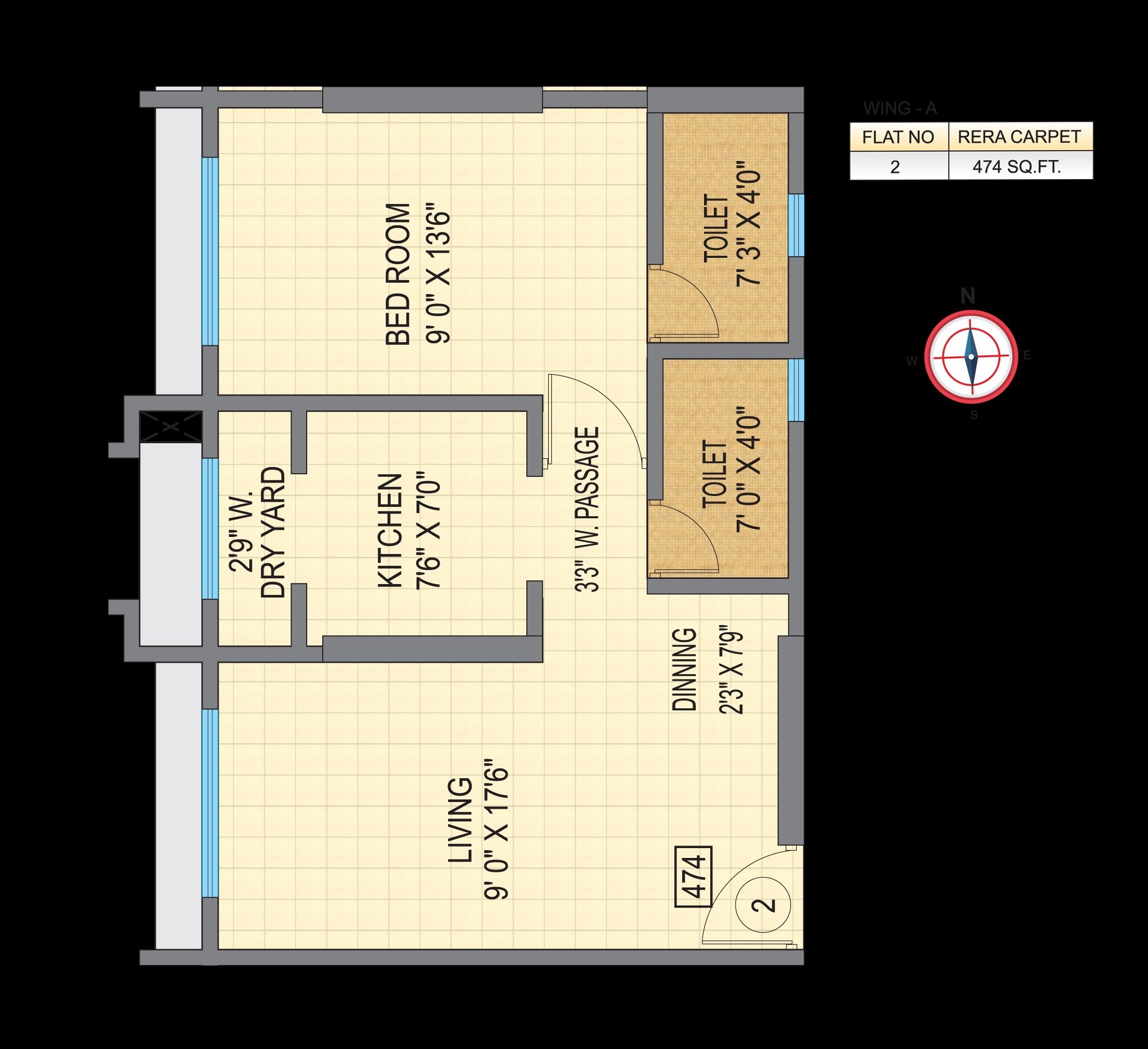 Floor plan of 1 BHK 474 Sq. Ft. Apartment in Oxford Navrang Oasis, Mumbai