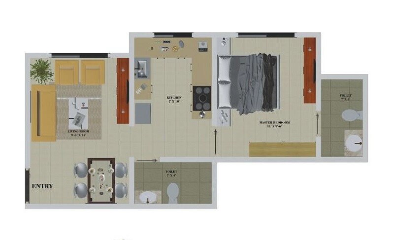 Floor plan of 1 BHK Apartment - 386 sq. ft. in Oyster Celestial Living Divino, Mumbai