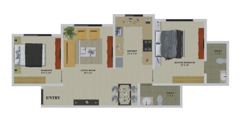 Floor plan of 2 BHK Apartment - 505 sq. ft. in Oyster Celestial Living Divino, Mumbai