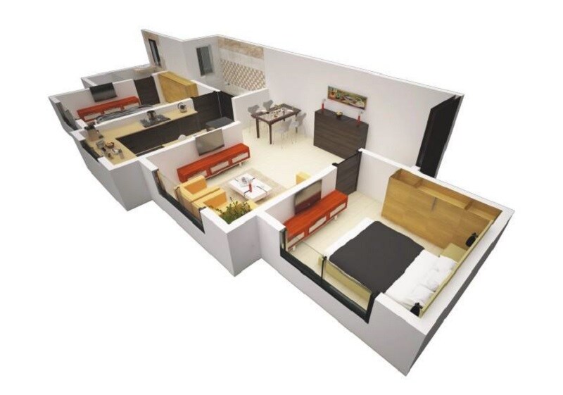 Floor plan of 2 BHK Apartment - 583 sq. ft. in Oyster Celestial Living Divino, Mumbai