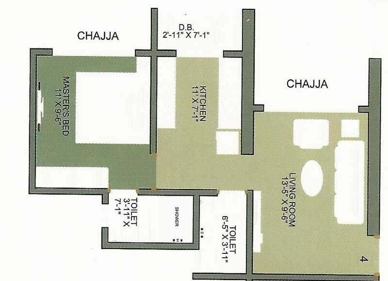 Floor plan of 1 BHK 638 Sq. Ft. Apartment in Oyster Living Clublife, Mumbai