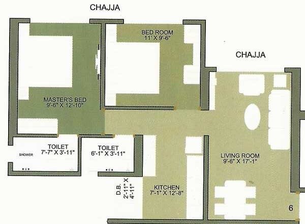 Floor plan of 2 BHK 920 Sq. Ft. Apartment in Oyster Living Clublife, Mumbai