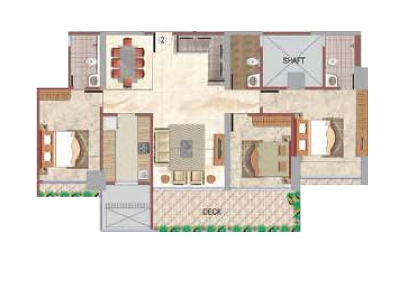 Floor plan of 3 BHK 1440 Sq. Ft. Apartment in Ozone Kingsville, Mumbai