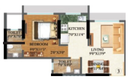 Floor plan of 1 BHK 394 Sq. Ft. Apartment in Ozone Mirabilis, Mumbai
